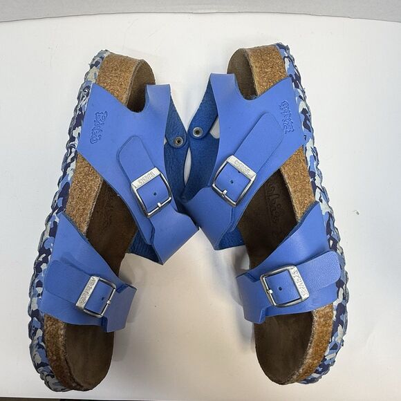 Birki’s By Birkenstock Leather Blue Strap Sandal Camo Sole Size 37 L6 M4 - Picture 4 of 9